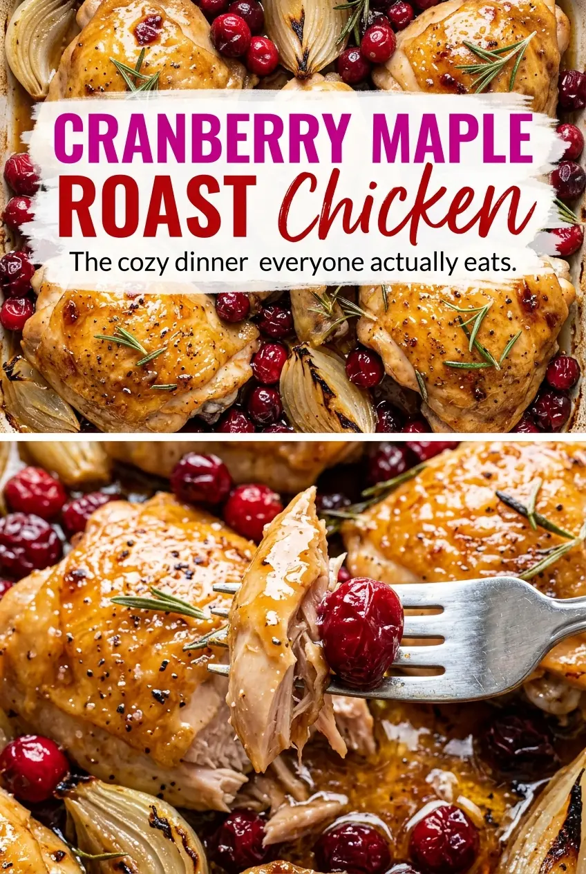 Cranberry Maple Roast Chicken with golden roast skin