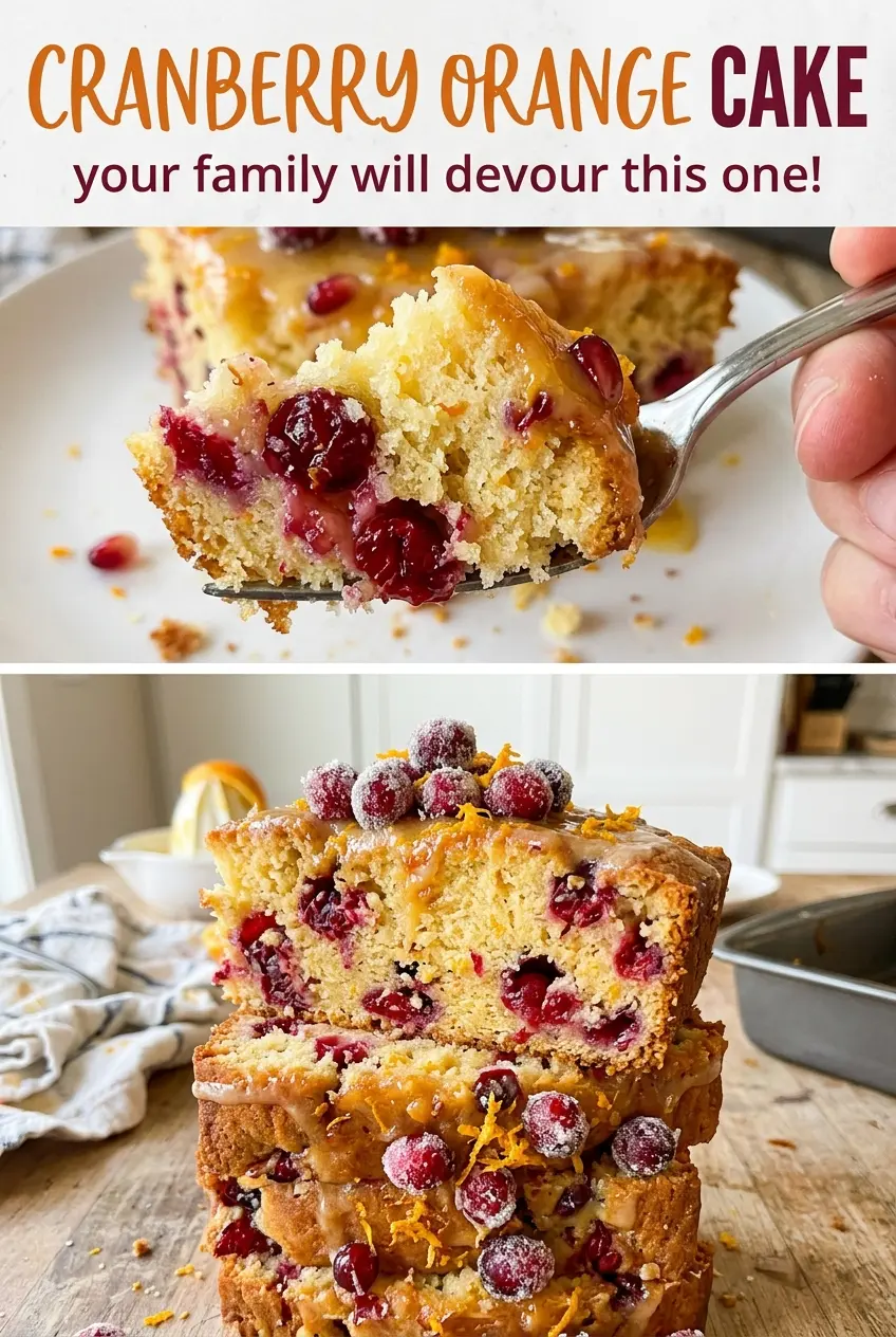 Cranberry Orange Cake with ruby berries and orange zest