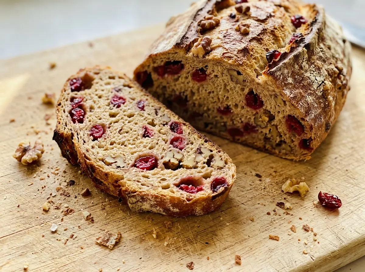 Cranberry walnut bread, golden and cranberry-studded