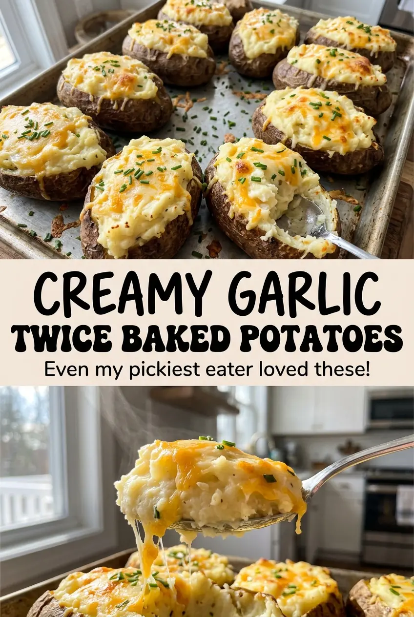 Creamy Garlic Twice Baked Potatoes fluffy savory filling