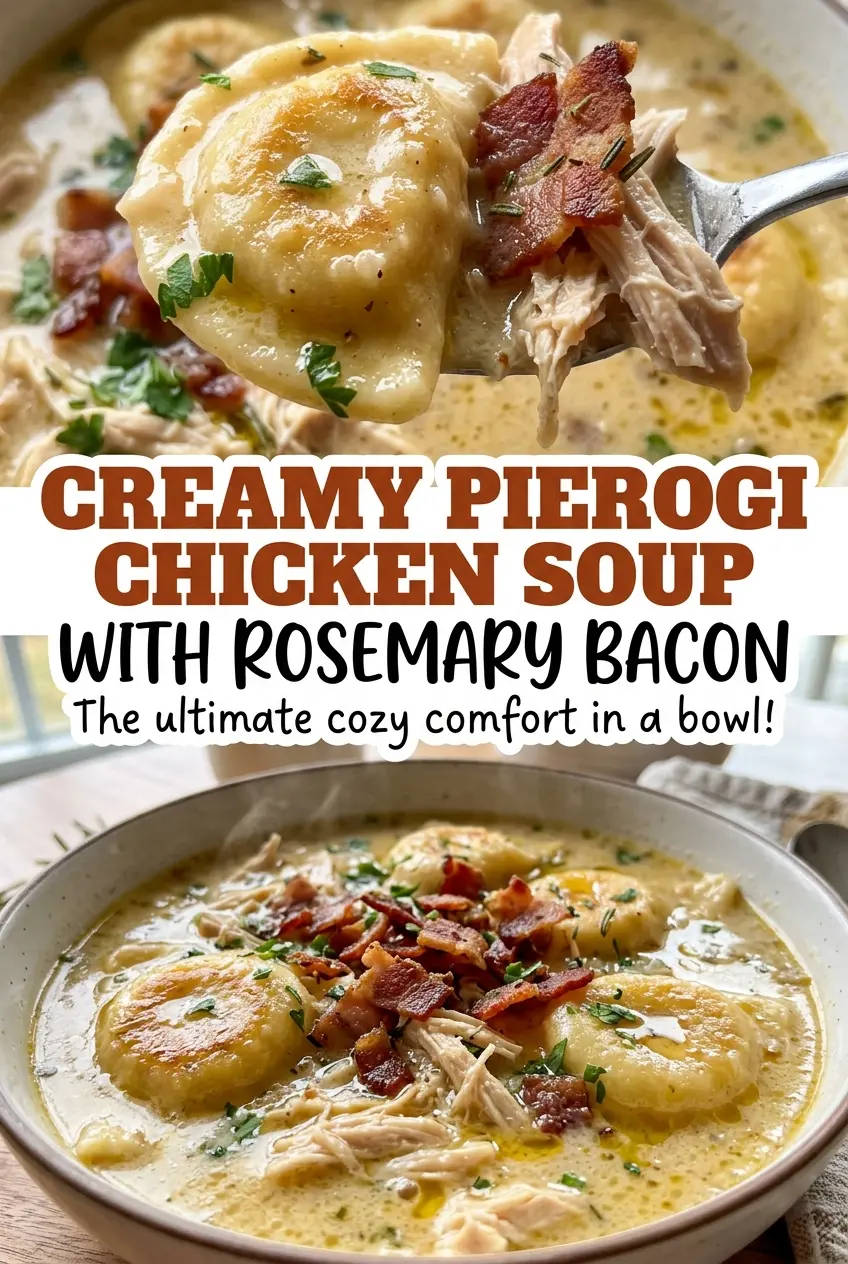 Creamy Pierogi Chicken Soup With Rosemary Bacon creamy, bacon-topped