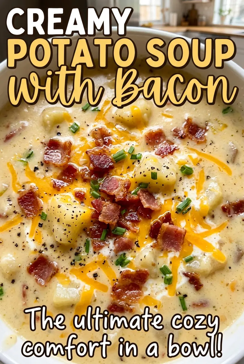 Creamy Potato Soup With Bacon in a thick, creamy bowl