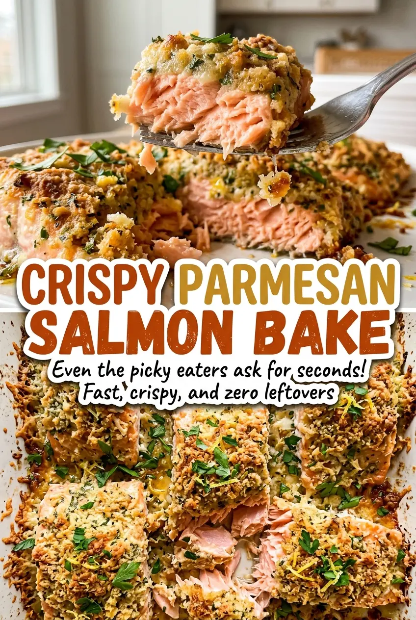 Crispy Parmesan Salmon Bake golden panko crust