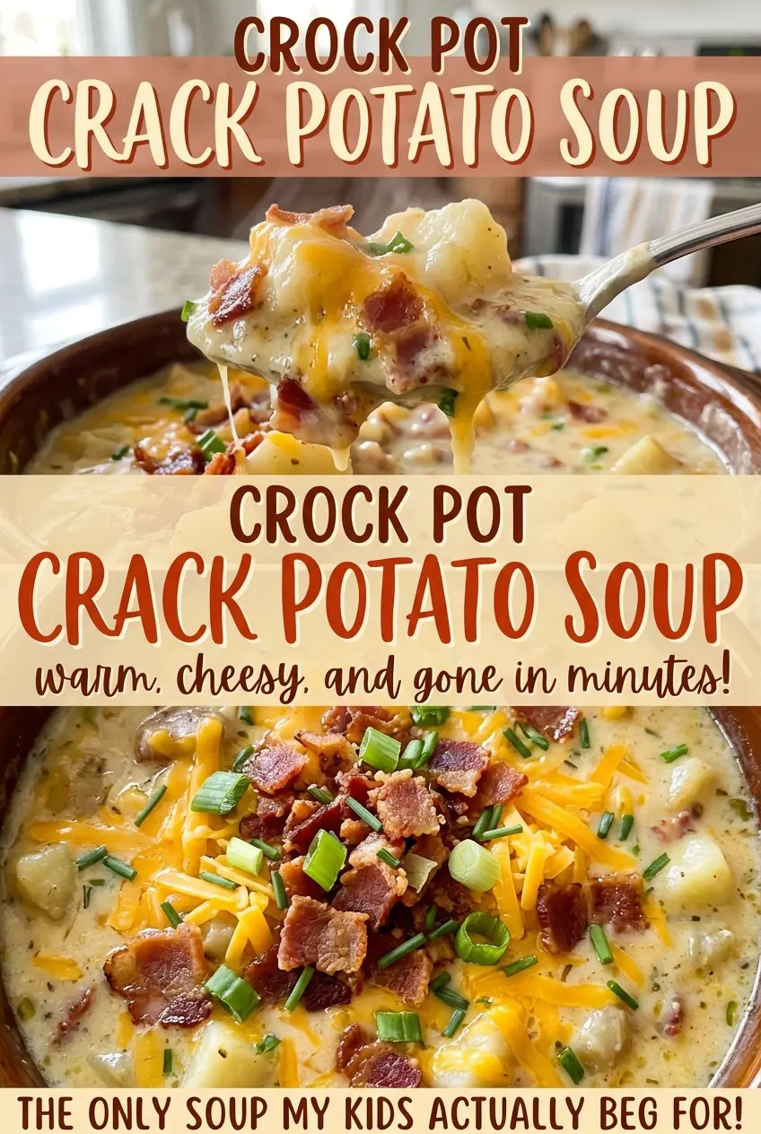 Crock Pot Crack Potato Soup creamy, cheesy, bacon-topped