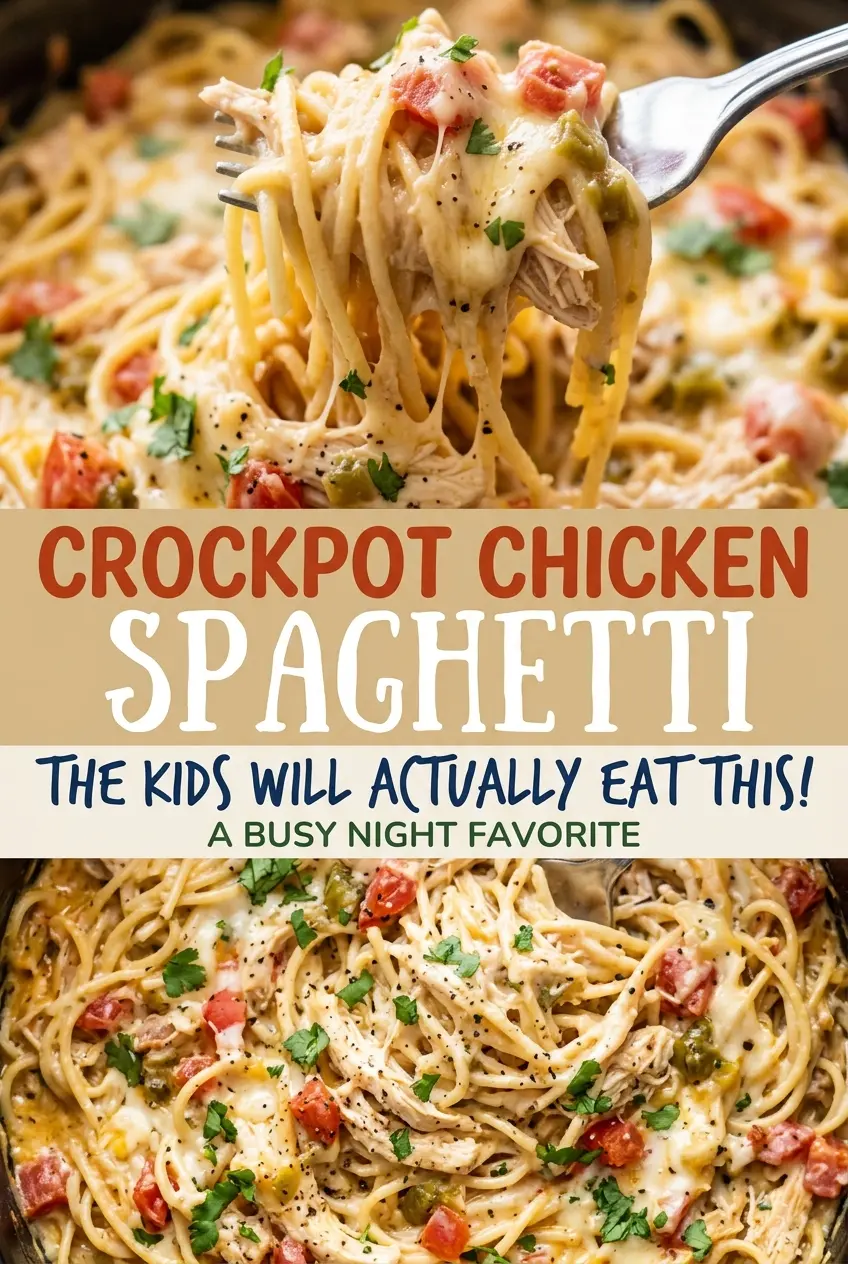 Crockpot chicken spaghetti saucy cheddar