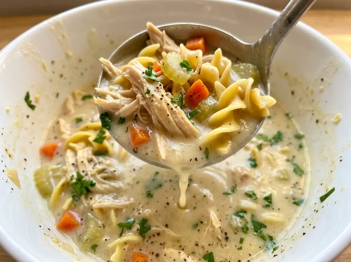 Crockpot Creamy Chicken Noodle Soup cozy creamy bowl