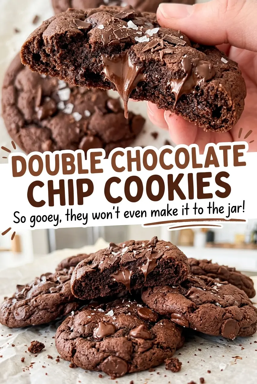Double chocolate chip cookies with rich cocoa and chips