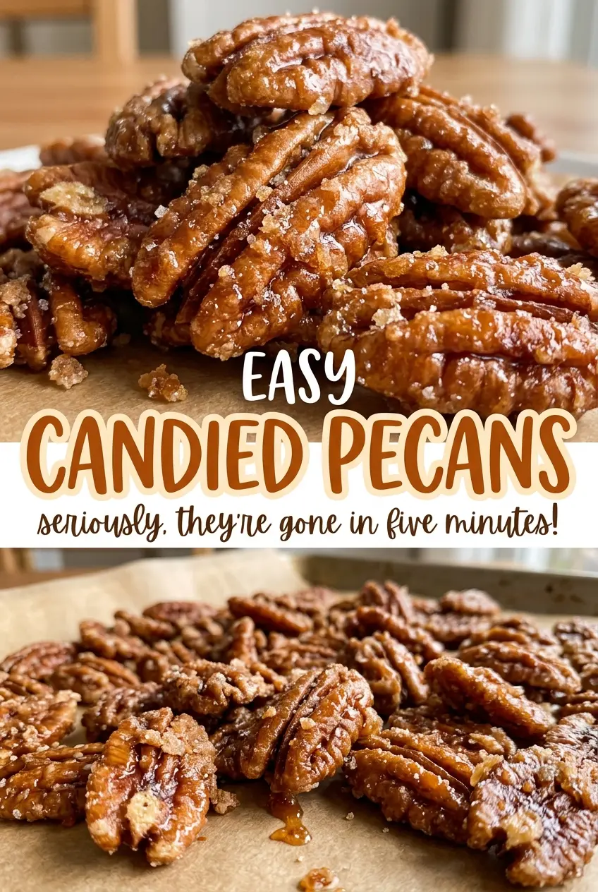 Easy Candied Pecans with crisp cinnamon coating