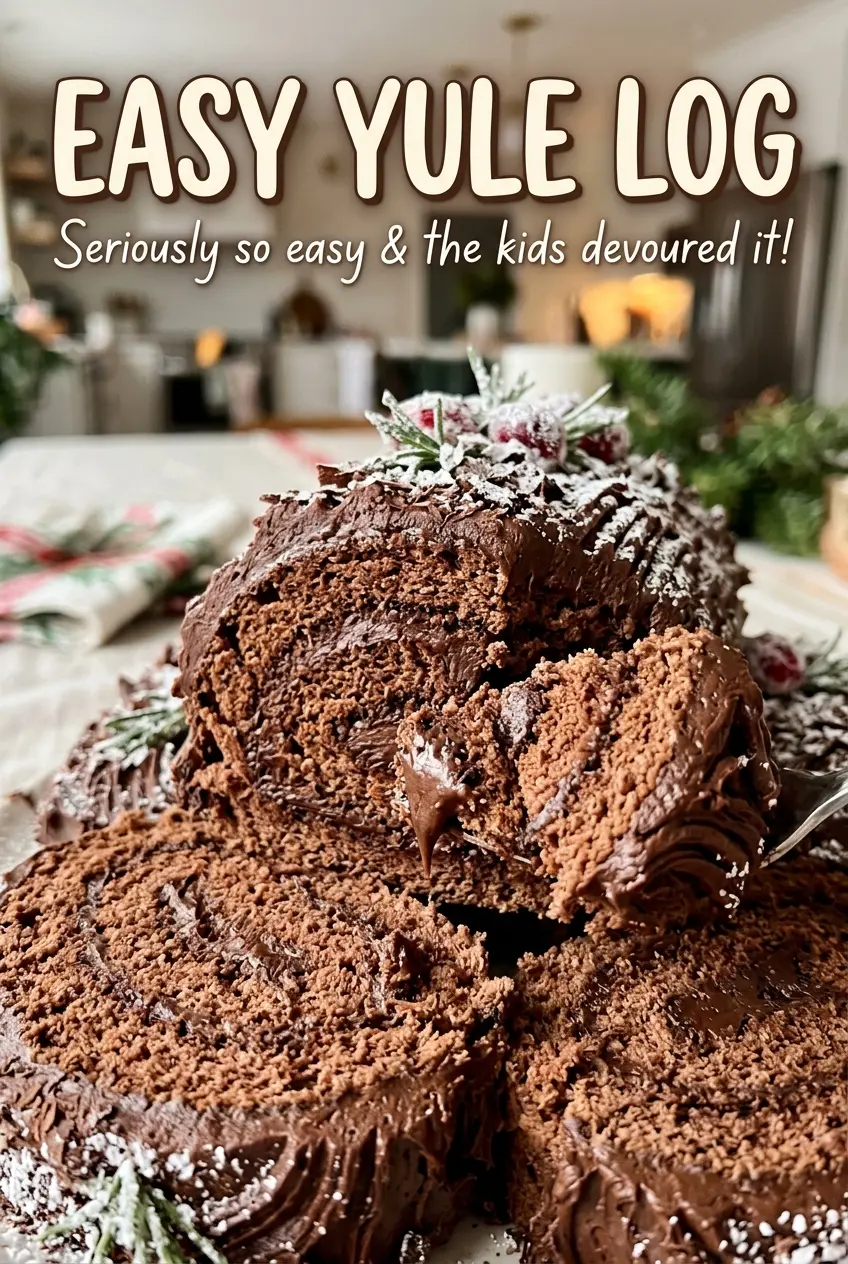 Easy Yule Log whipped cream filling and chocolate bark