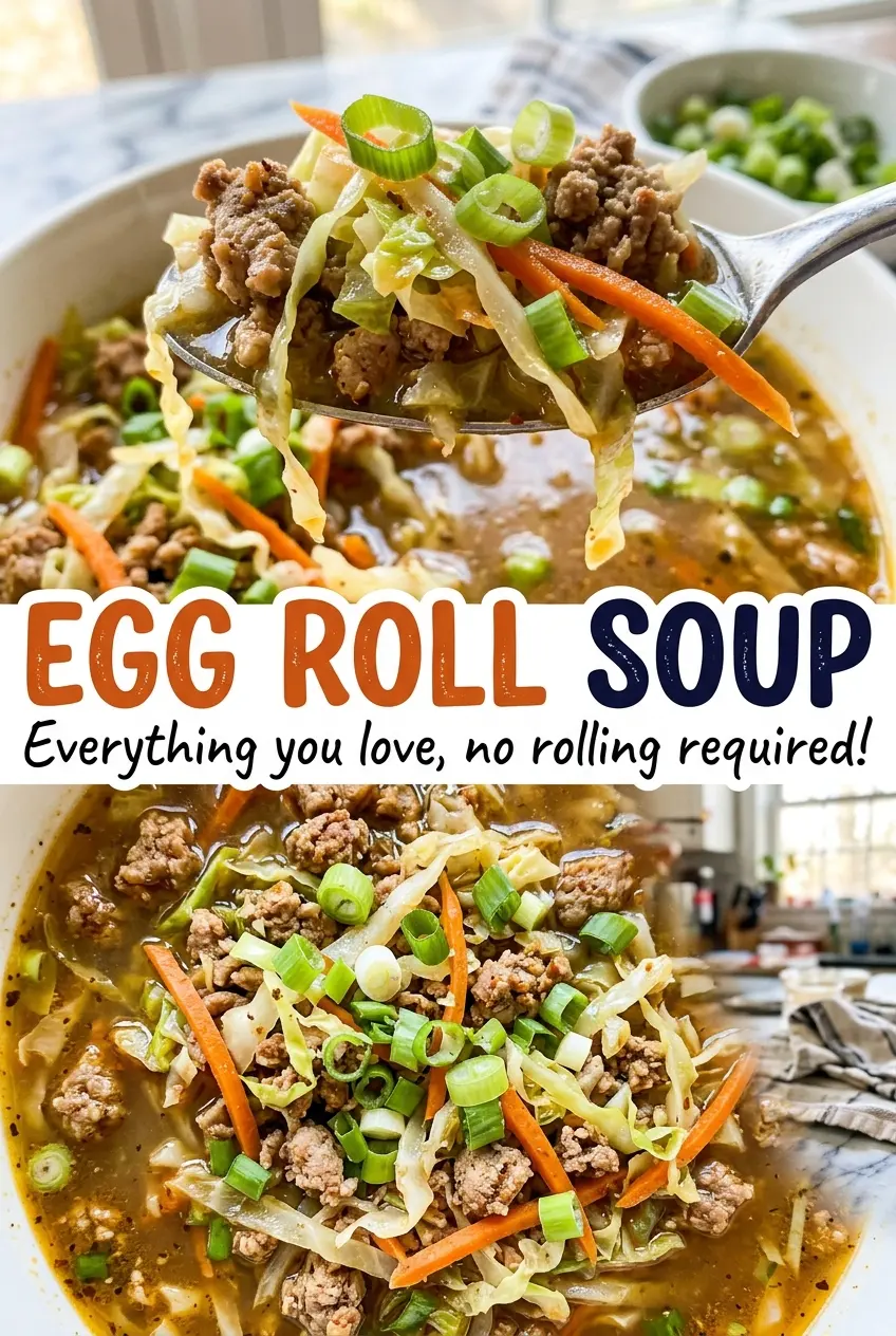 Egg Roll Soup with savory pork and greens