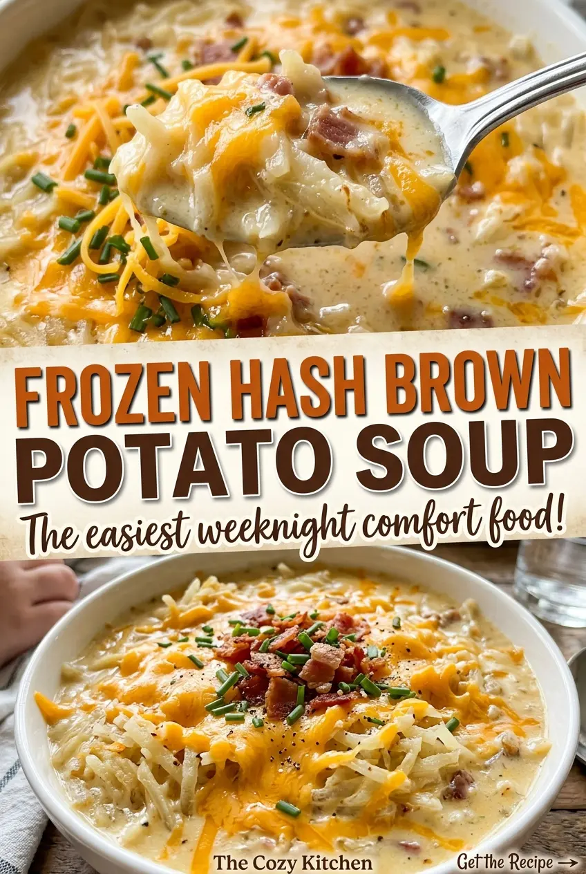 Frozen Hash Brown Potato Soup with tender potatoes and cheddar