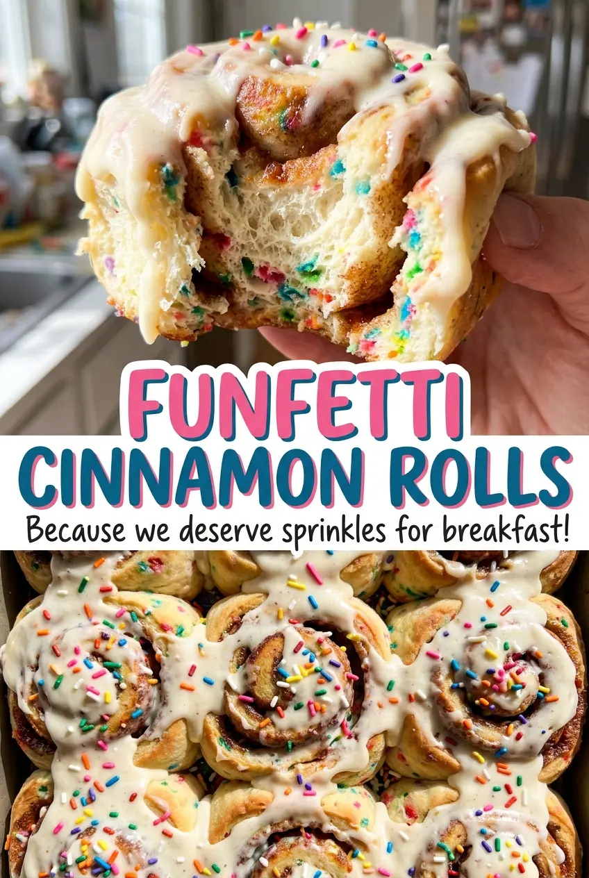 Funfetti Cinnamon Rolls colorful frosted tops