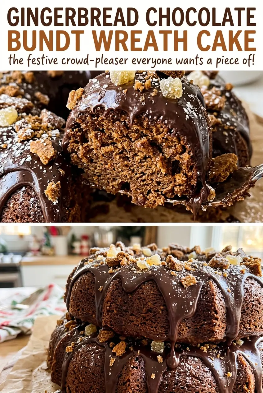 Gingerbread Chocolate Bundt Wreath Cake with chocolate glaze