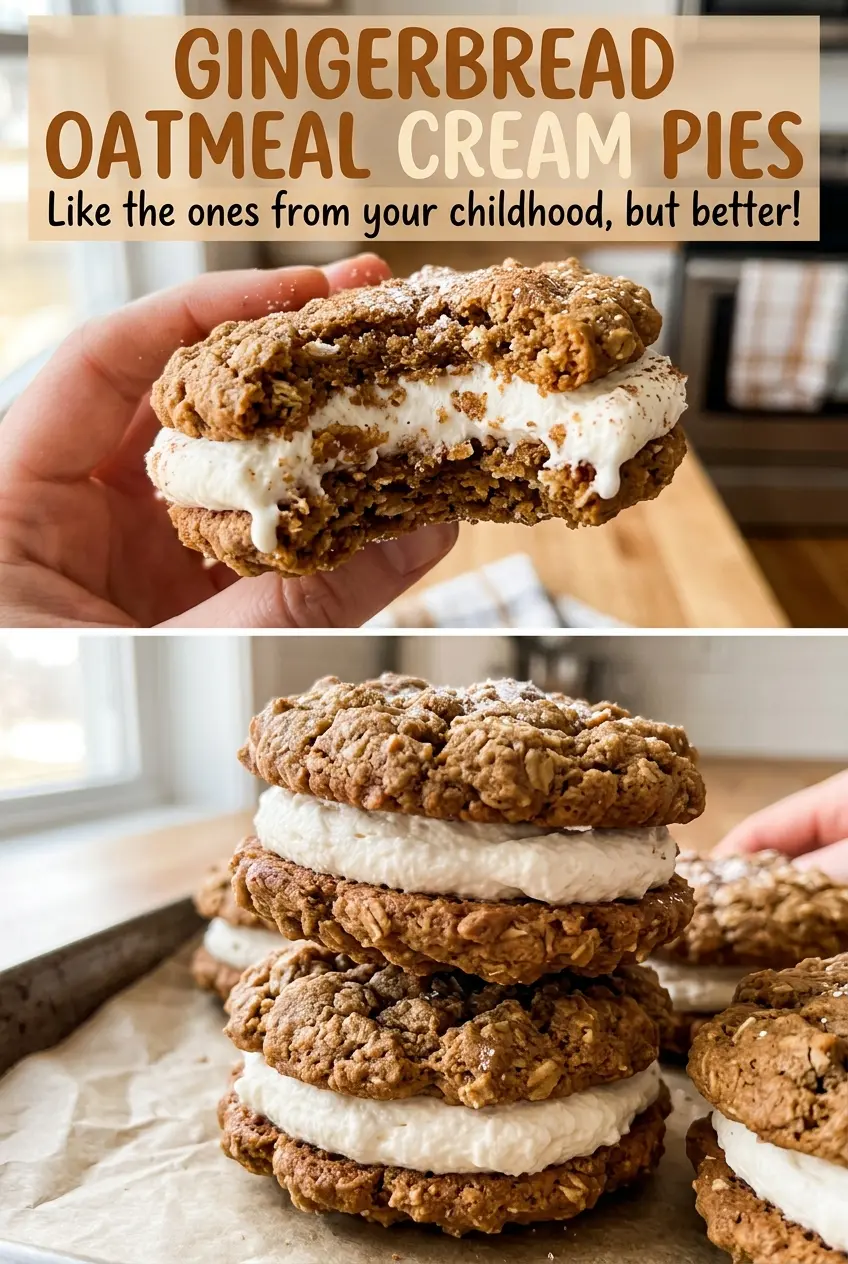 Gingerbread Oatmeal Cream Pies with fluffy cream filling