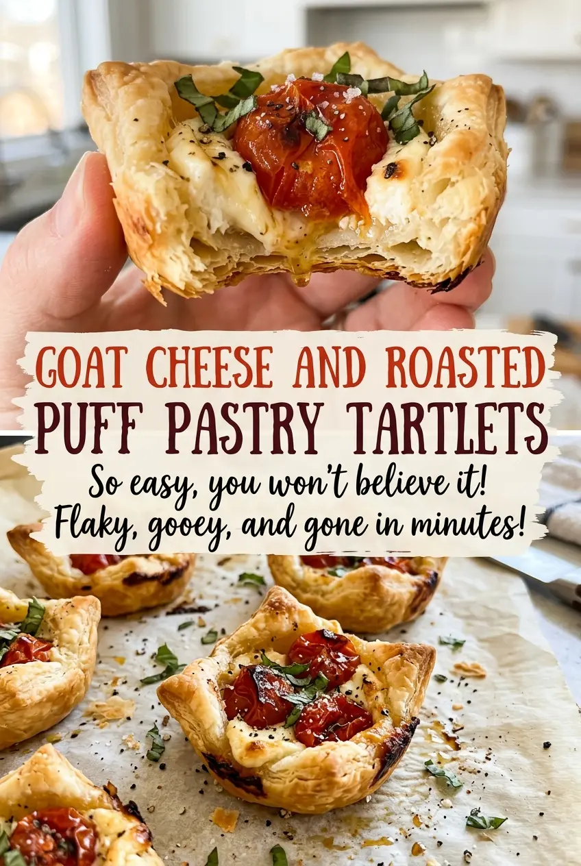Goat Cheese and Roasted Tomato Puff Pastry Tartlets, savory golden bites