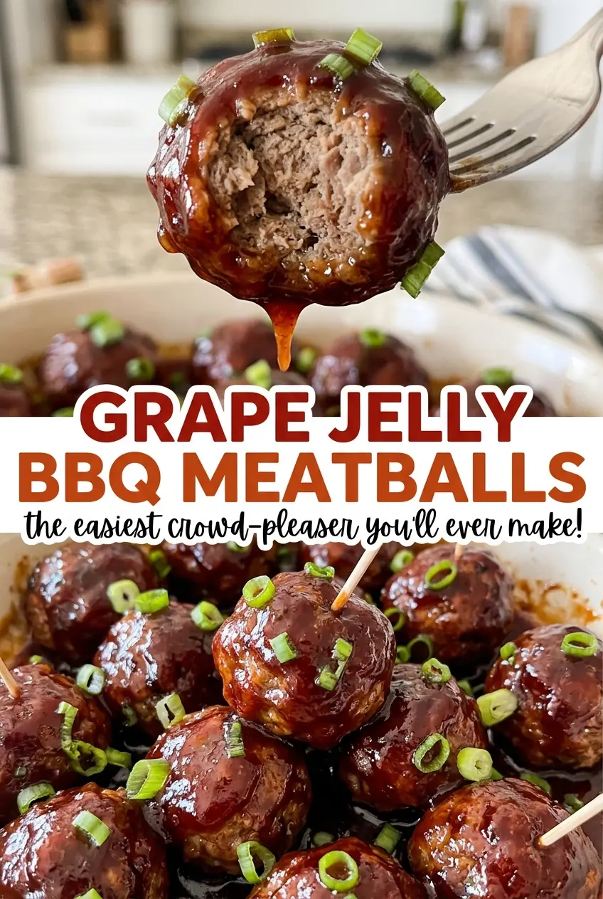 Grape Jelly BBQ Meatballs glossy slow-cooker meatballs