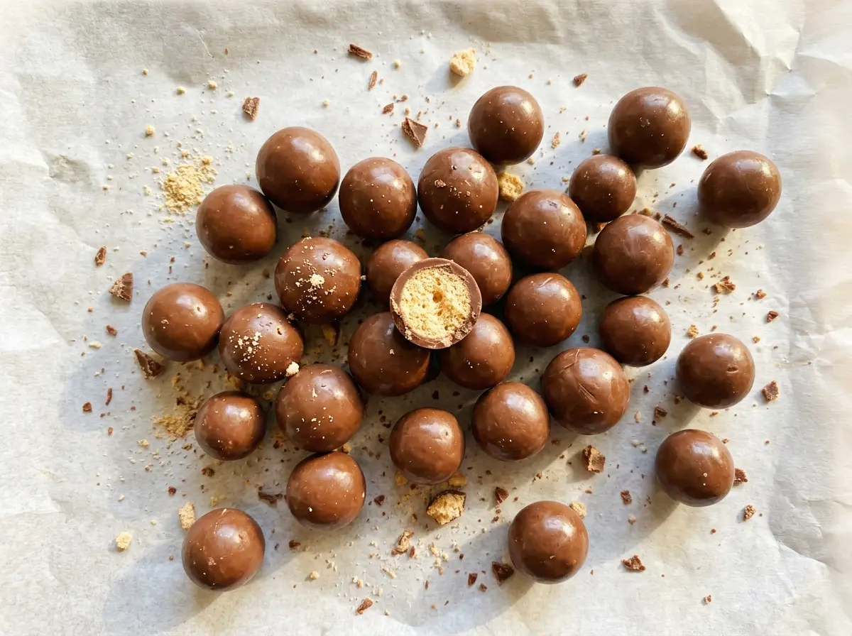Homemade Malted Milk Balls glossy chocolate coating