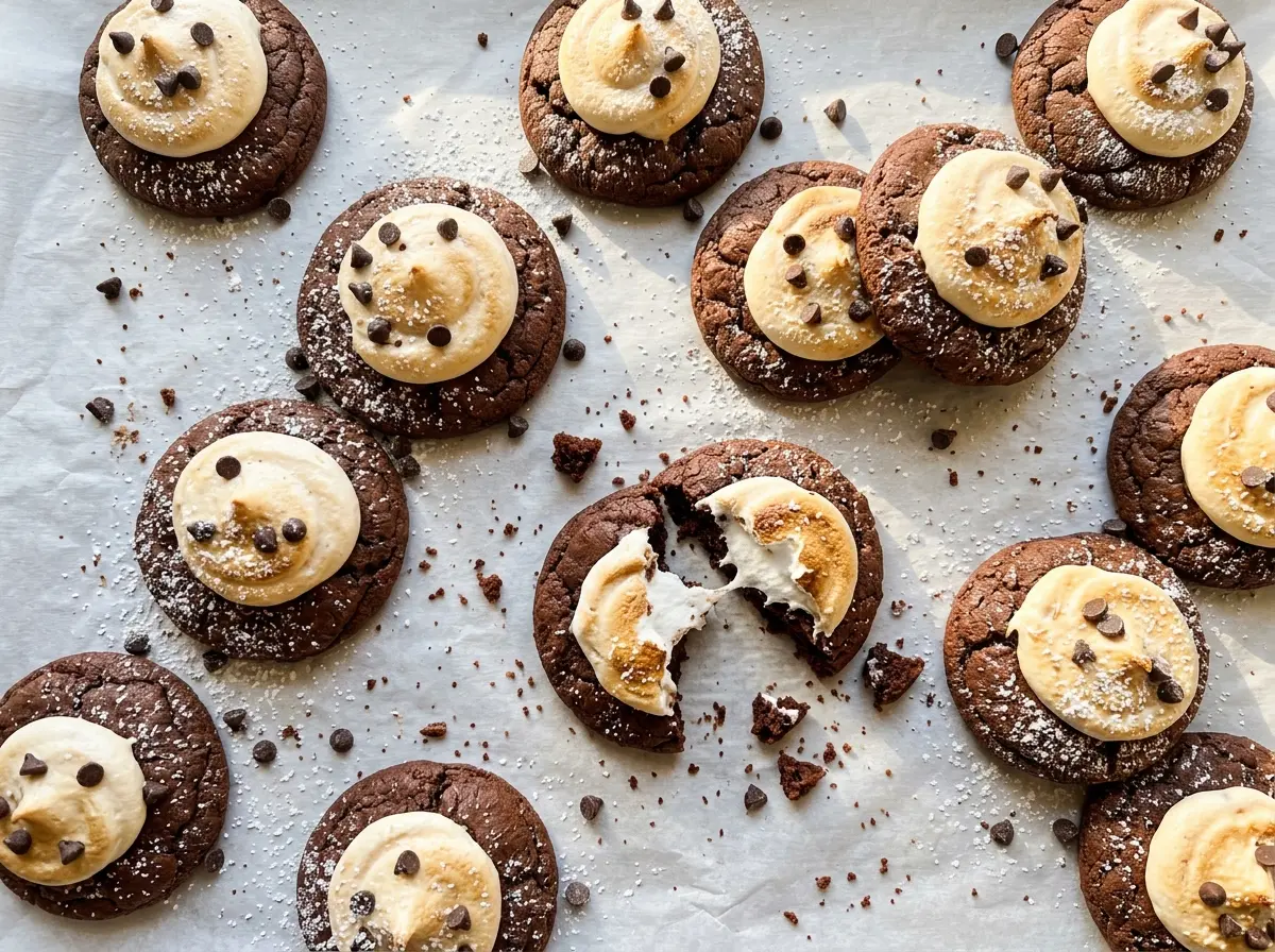 Hot Cocoa Cookies with Marshmallow Buttercream, fudgy soft chocolate cookies