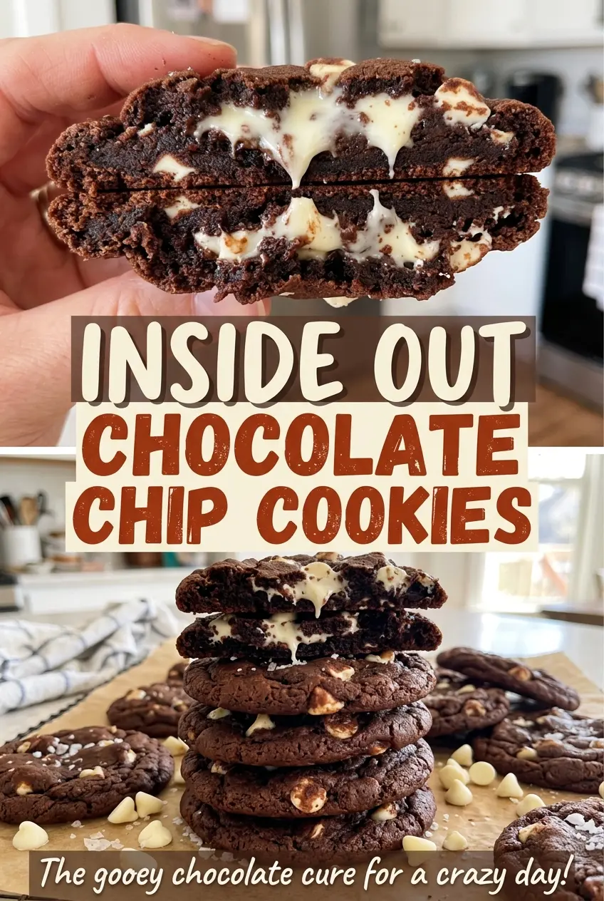 Inside Out Chocolate Chip Cookies soft dark cocoa cookies