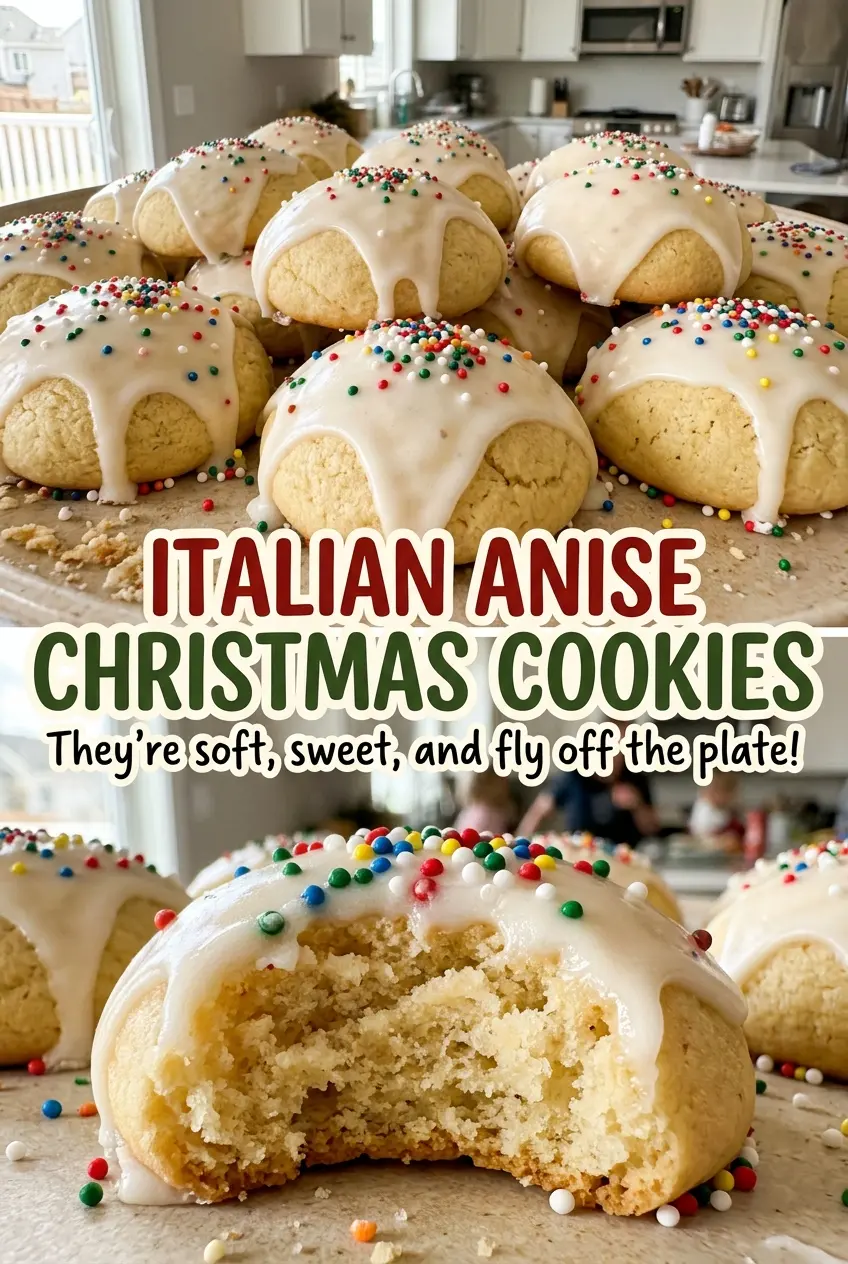 Italian Anise Christmas Cookies with glossy glaze and sprinkles