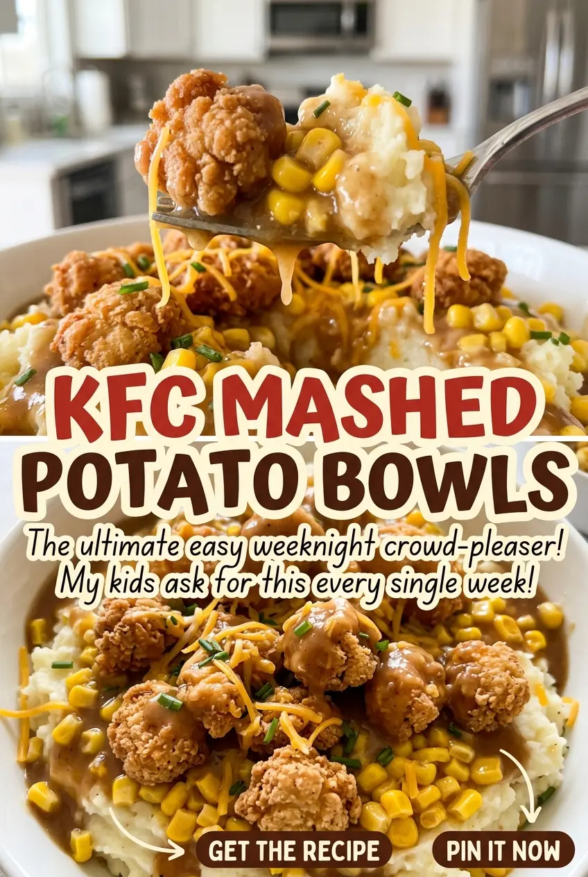 KFC Mashed Potato Bowls with golden chicken and melted cheddar