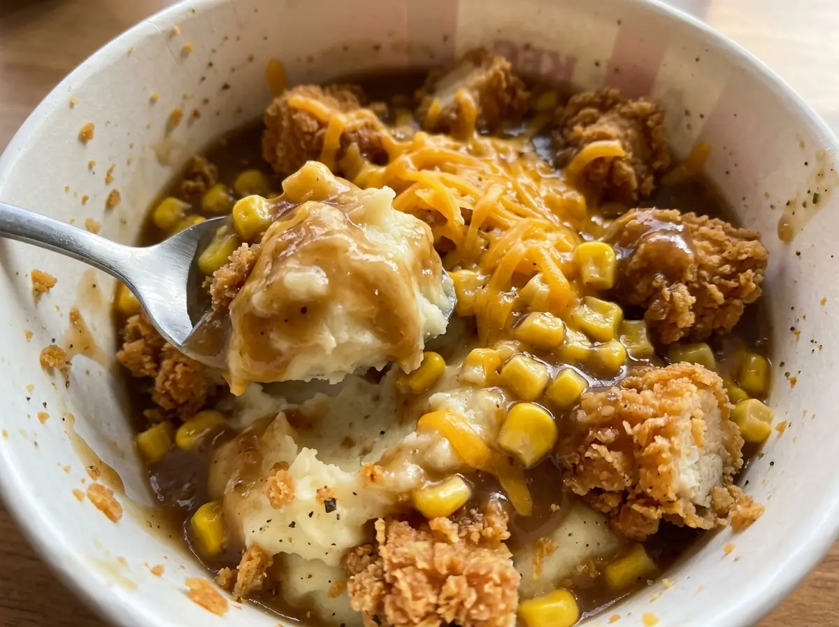 KFC Mashed Potato Bowls with creamy potatoes and crisp chicken