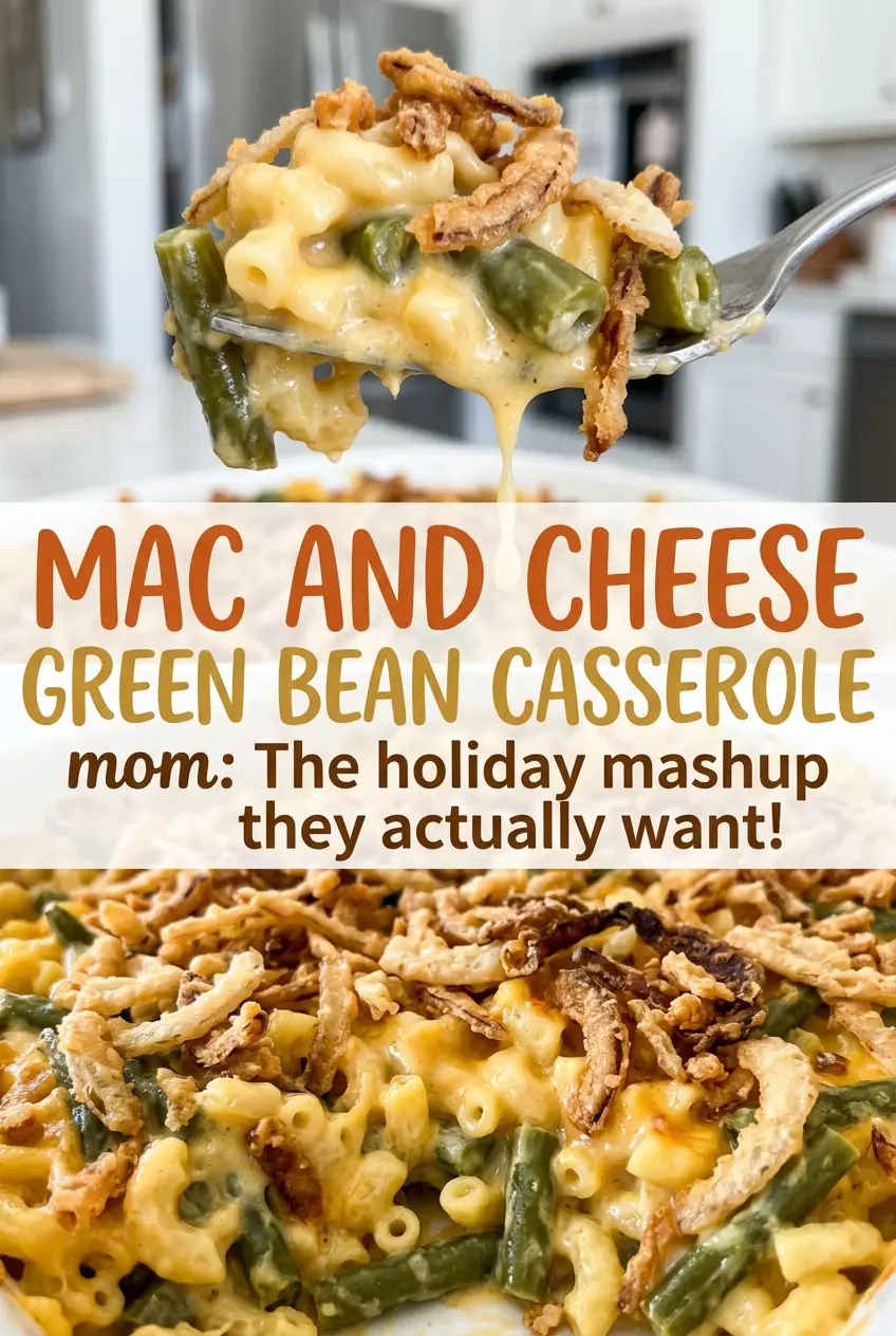 Mac and Cheese Green Bean Casserole golden onion topping