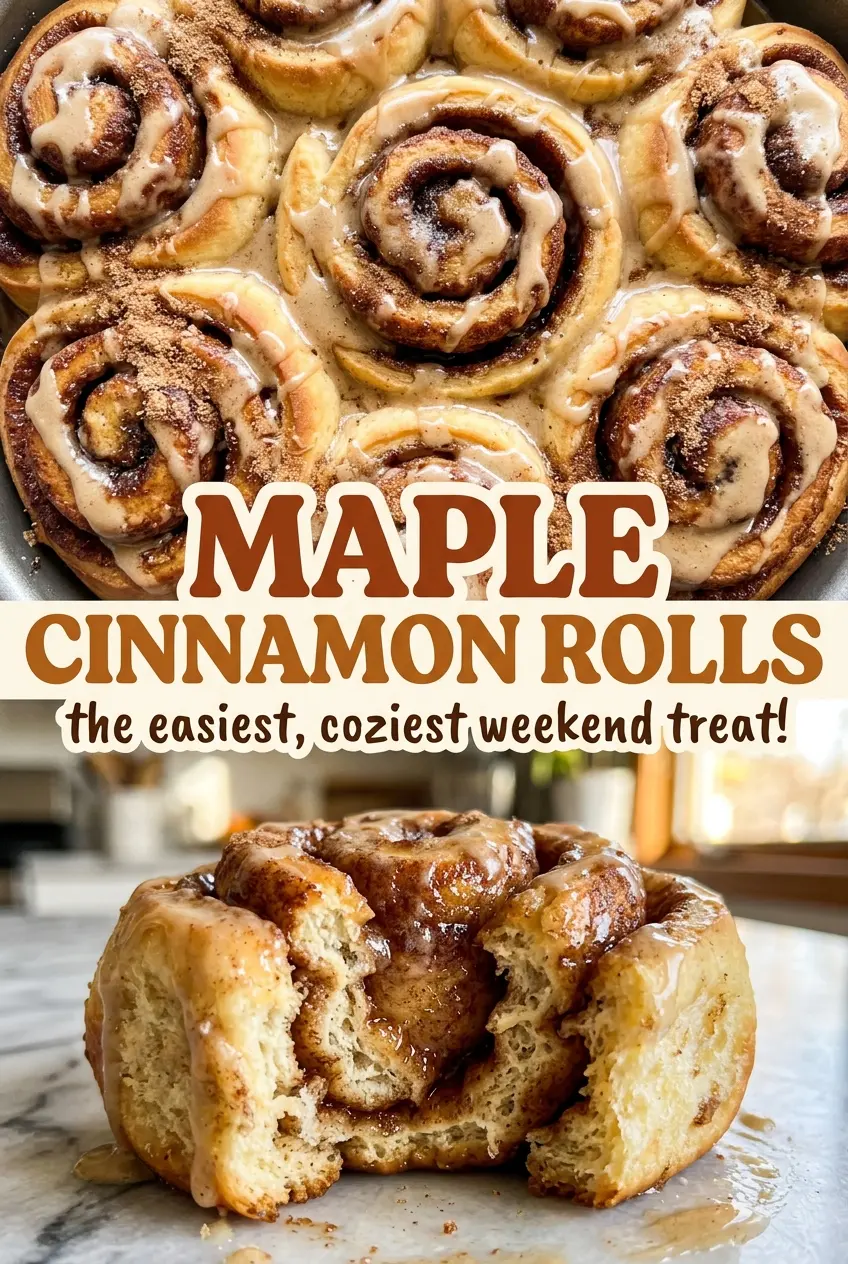 Maple Cinnamon Rolls glossy iced spirals