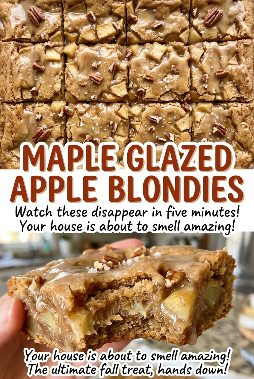 Maple Glazed Apple Blondies with soft centers