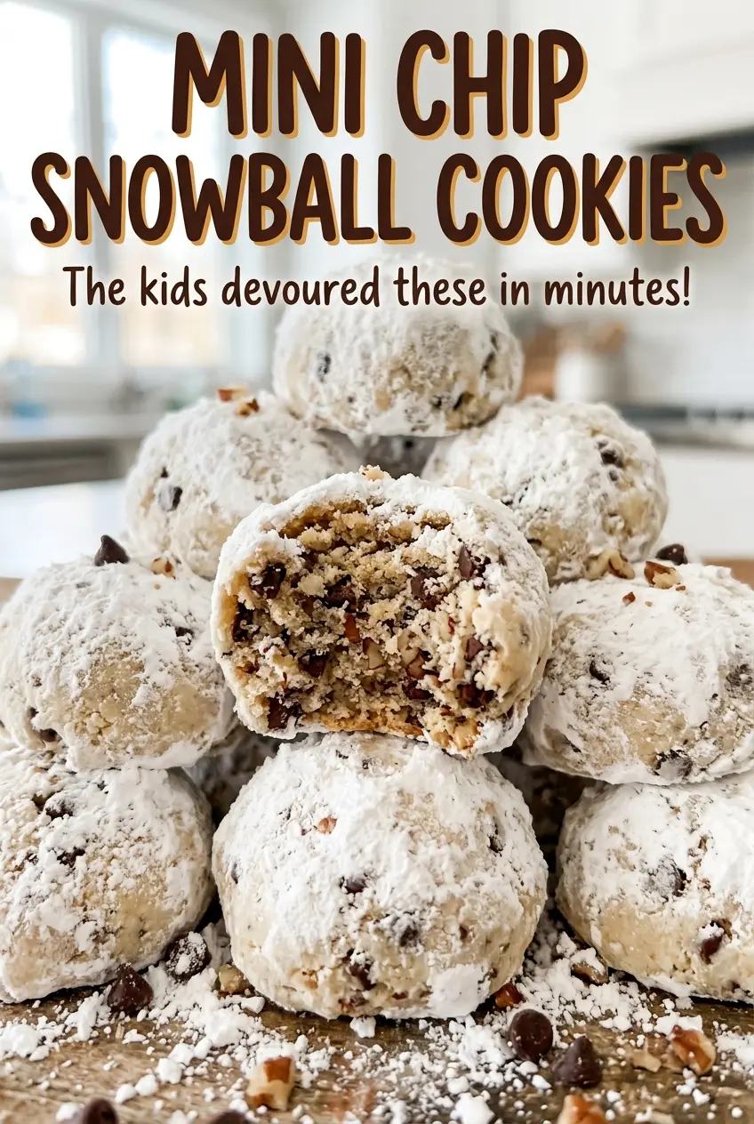 Mini Chip Snowball Cookies tender chocolate flecked