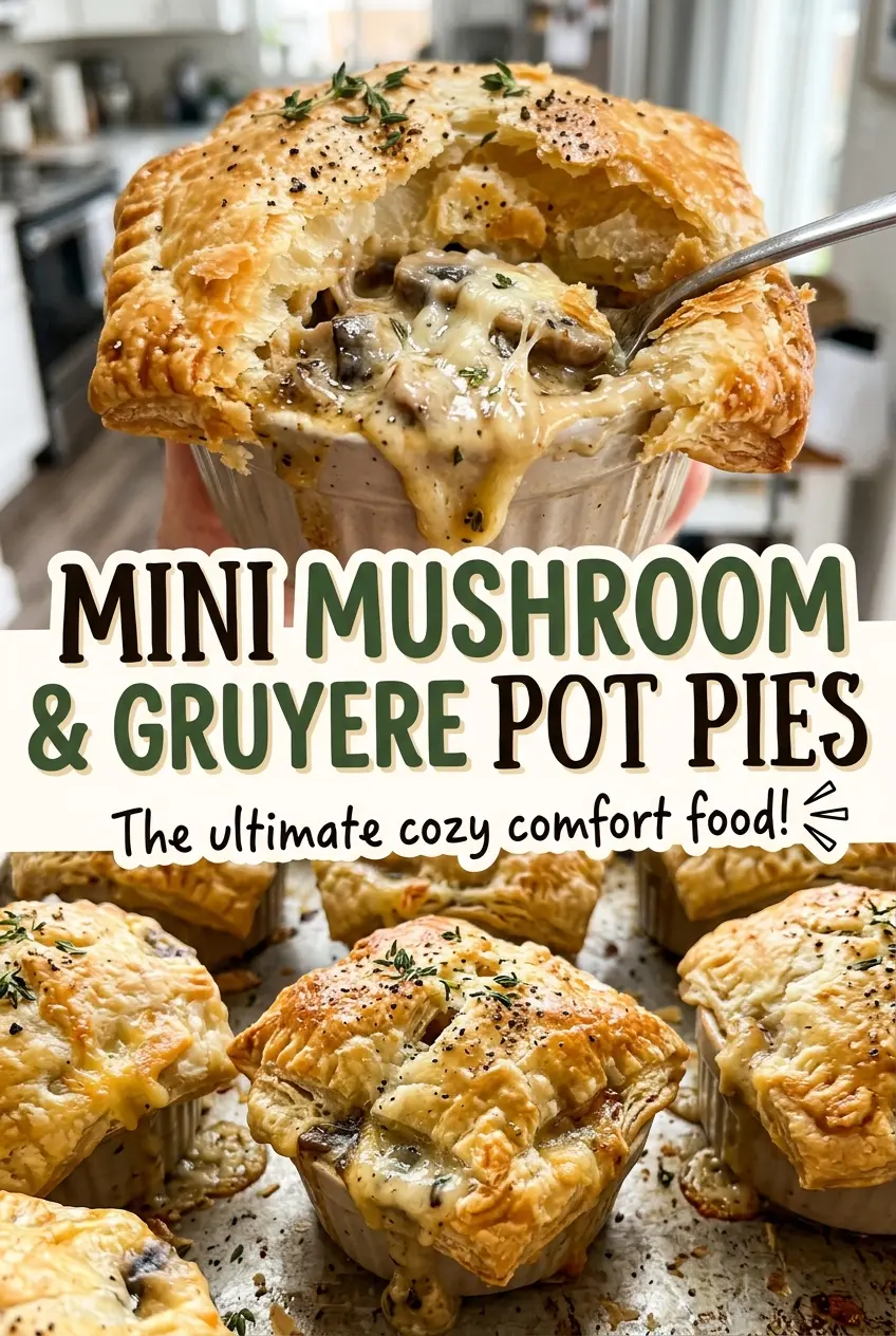 Mini Mushroom and Gruyere Pot Pies golden flaky