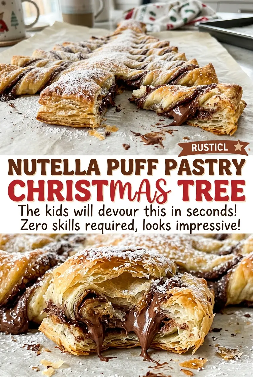 Nutella Puff Pastry Christmas Tree flaky twisted branches