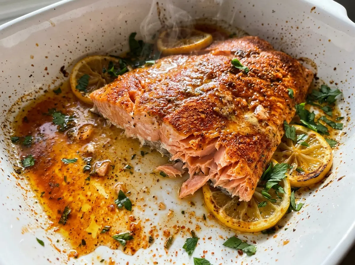 Old Bay Roasted Salmon golden, flaky fillets