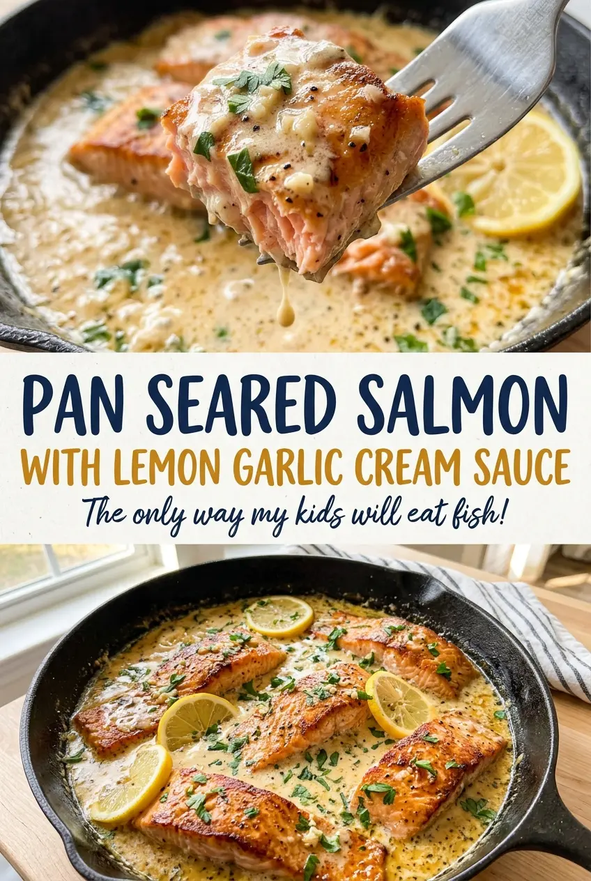 Pan Seared Salmon with Lemon Garlic Cream Sauce, creamy lemon finish