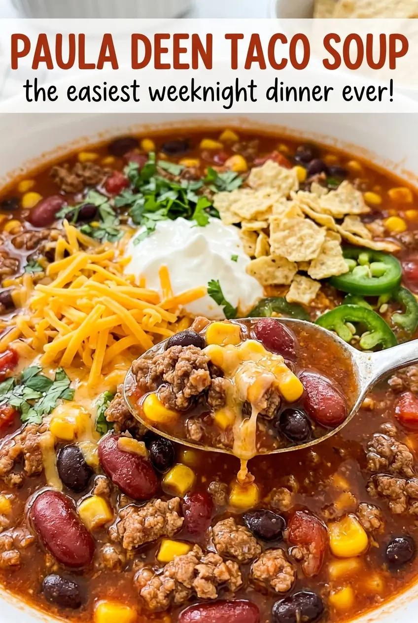 Paula Deen Taco Soup bean-filled, colorful