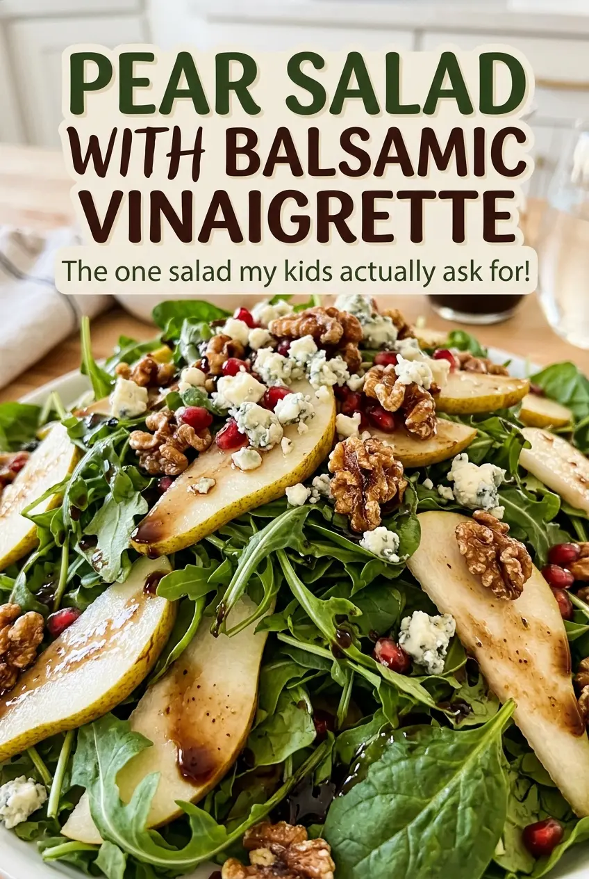 Pear Salad with Balsamic Vinaigrette with blue cheese and walnuts