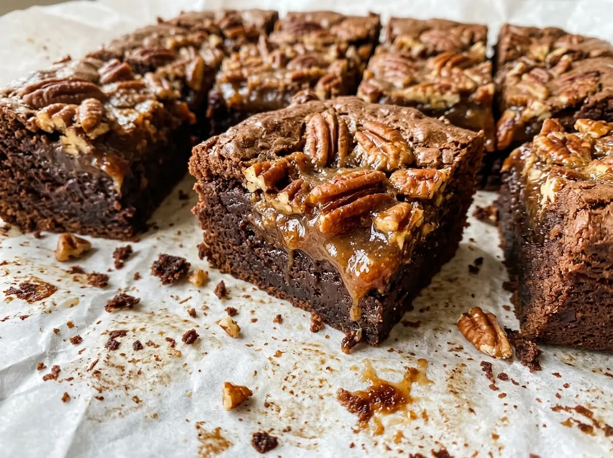 Pecan Pie Brownies glossy pecan topping