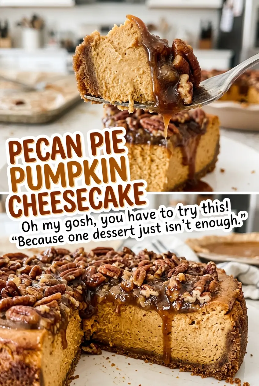 Pecan Pie Pumpkin Cheesecake with creamy layered slices