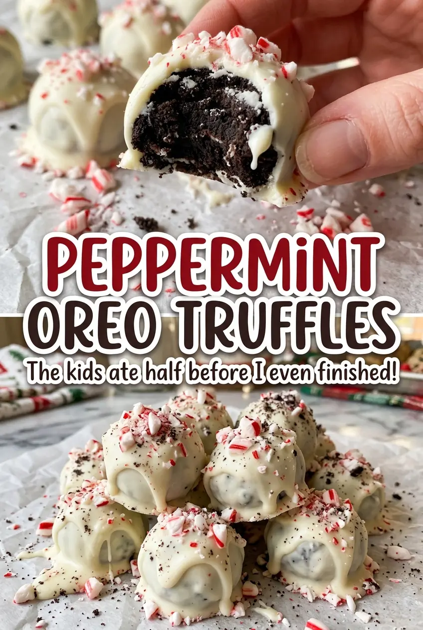 Peppermint Oreo Truffles with candy cane topping