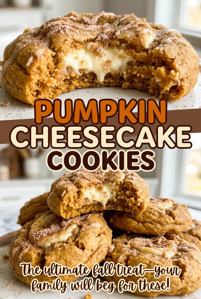 Pumpkin Cheesecake Cookies with golden edges