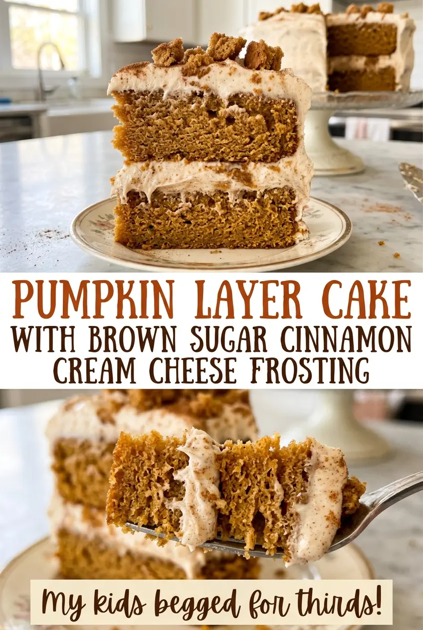 Pumpkin Layer Cake with Brown Sugar Cinnamon Cream Cheese Frosting, soft spiced layers