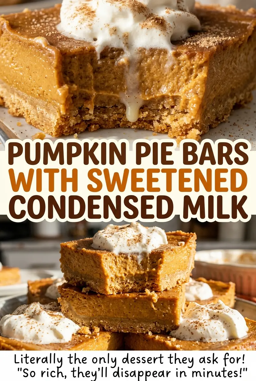 Pumpkin pie bars with sweetened condensed milk, chilled graham crust