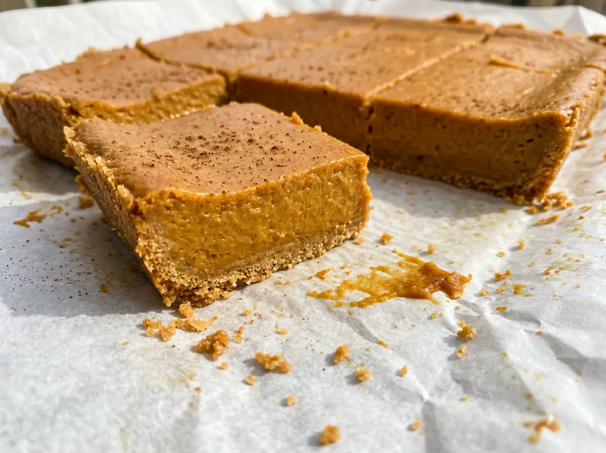 Pumpkin pie bars with sweetened condensed milk, creamy spiced squares