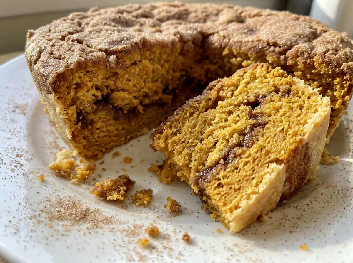 Pumpkin Snickerdoodle Snack Cake cinnamon sugar top