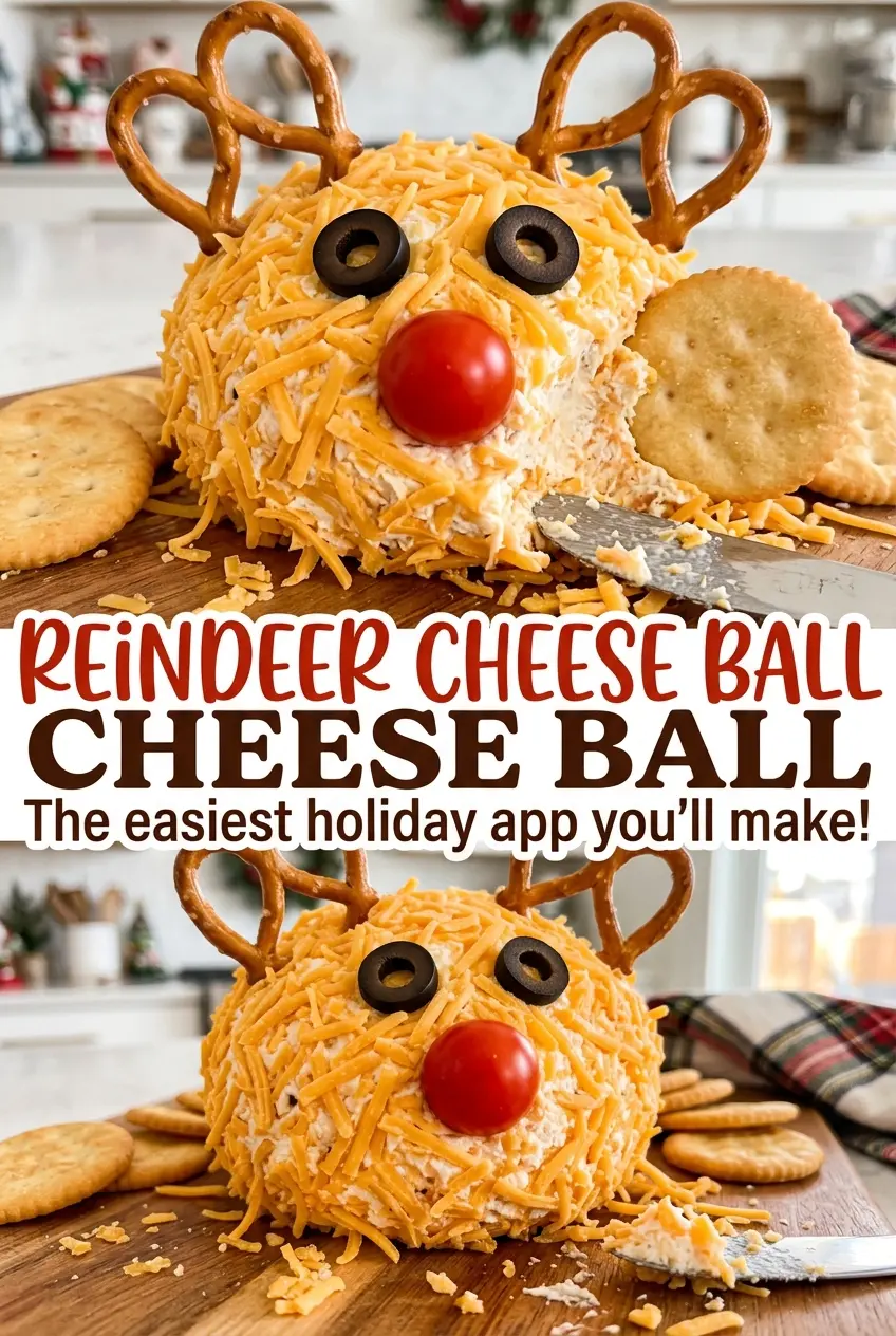 Reindeer Cheese Ball festive appetizer close-up