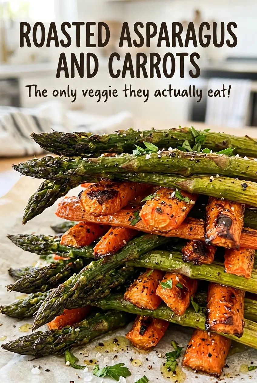 Roasted asparagus and carrots, tender with browned edges