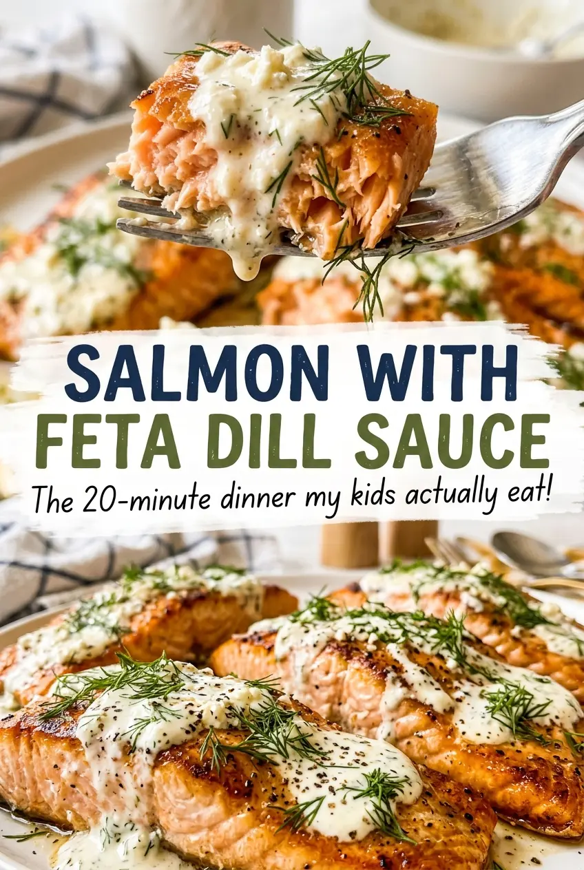 Salmon with Feta Dill Sauce flaky, creamy, savory
