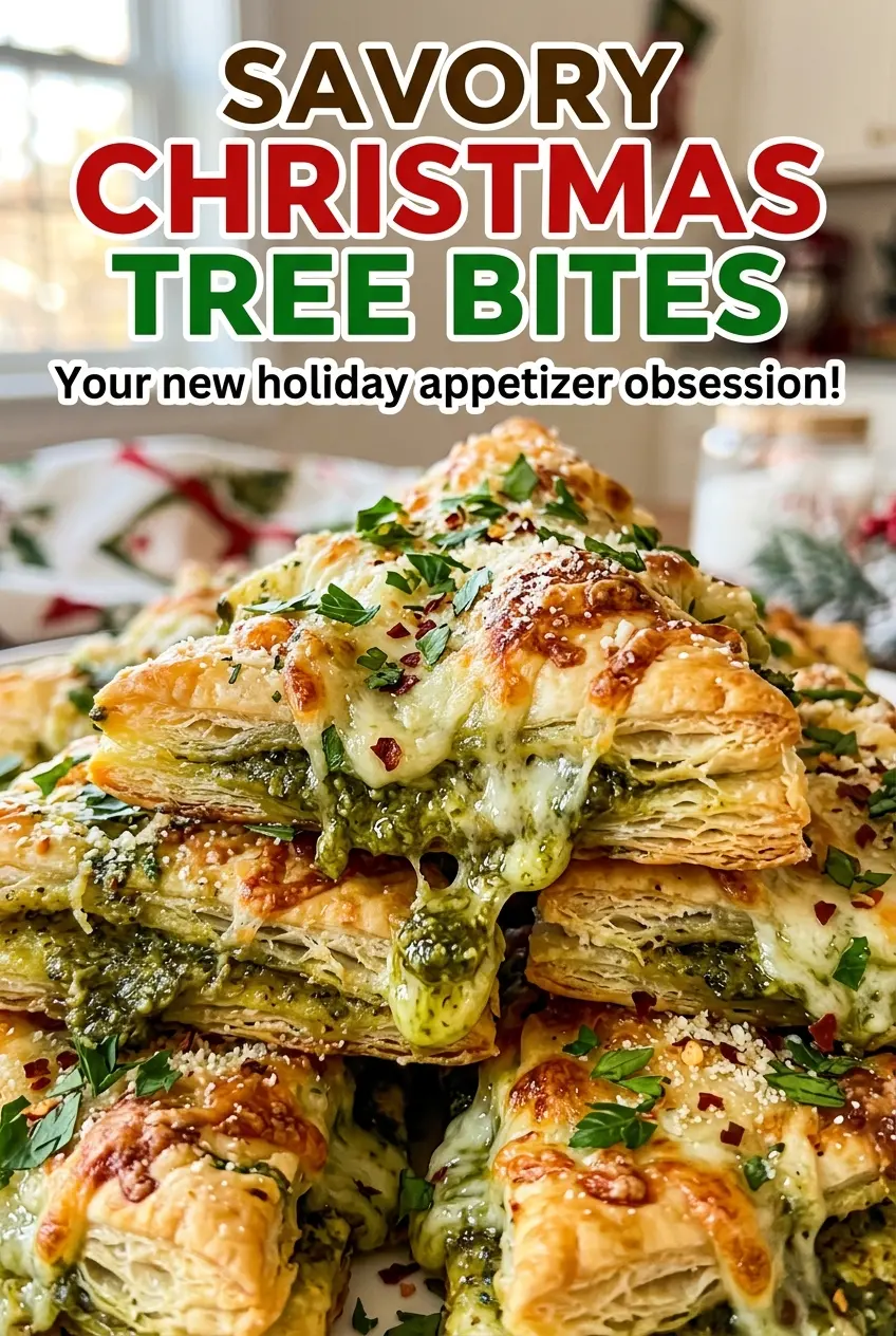 Savory Christmas Tree Bites with cheesy pesto centers