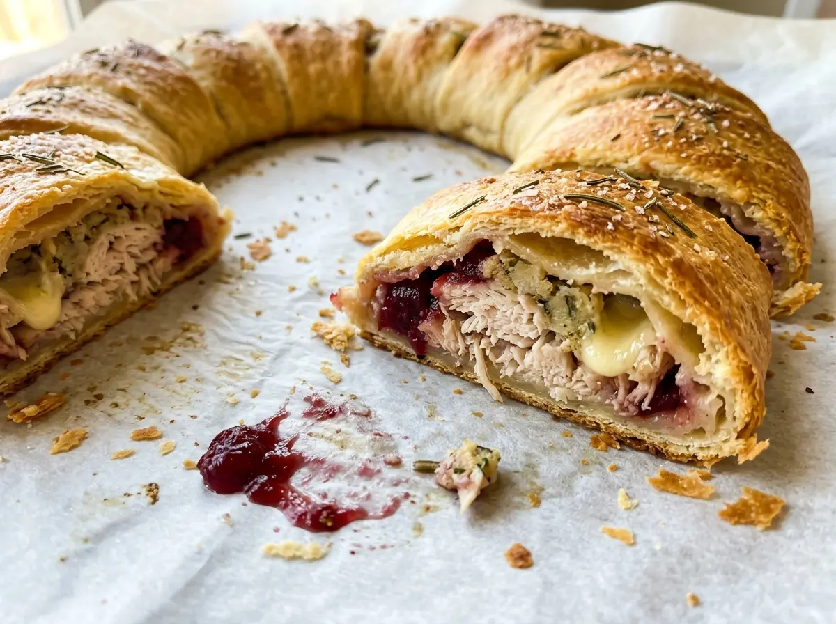 Savory Turkey and Cranberry Crescent Ring golden flaky