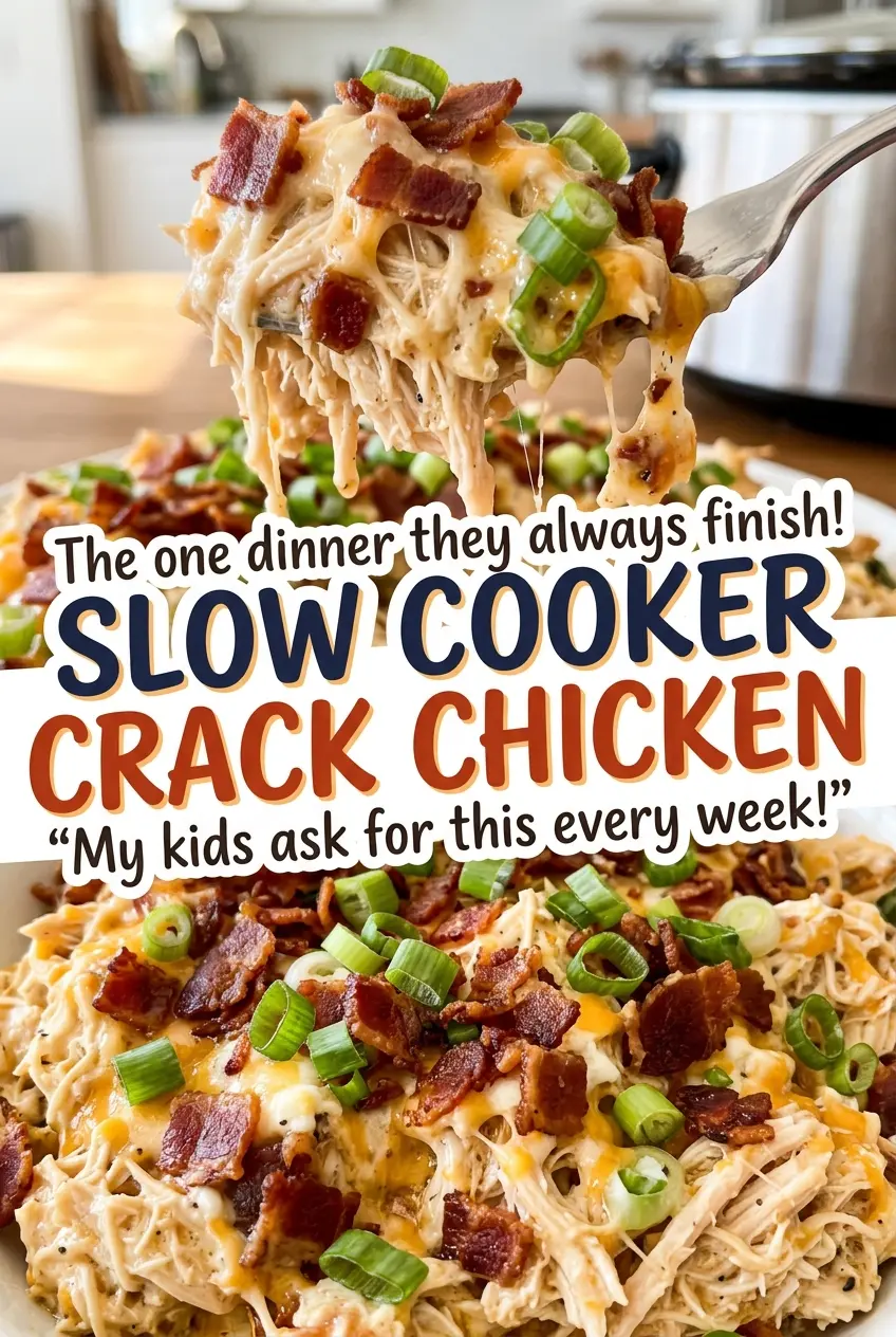 Slow Cooker Crack Chicken creamy, shredded, cheesy